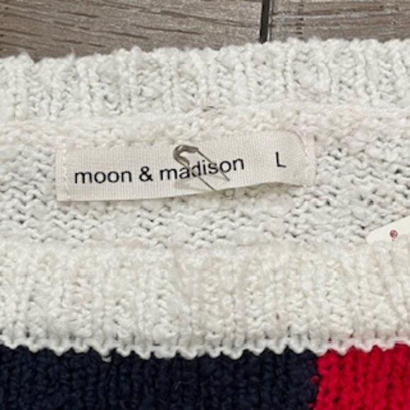 NEW Moon & Madison Flag Sweater Women’s Sz Large Cropped Long Sleeve Cotton NWT - Picture 6 of 9